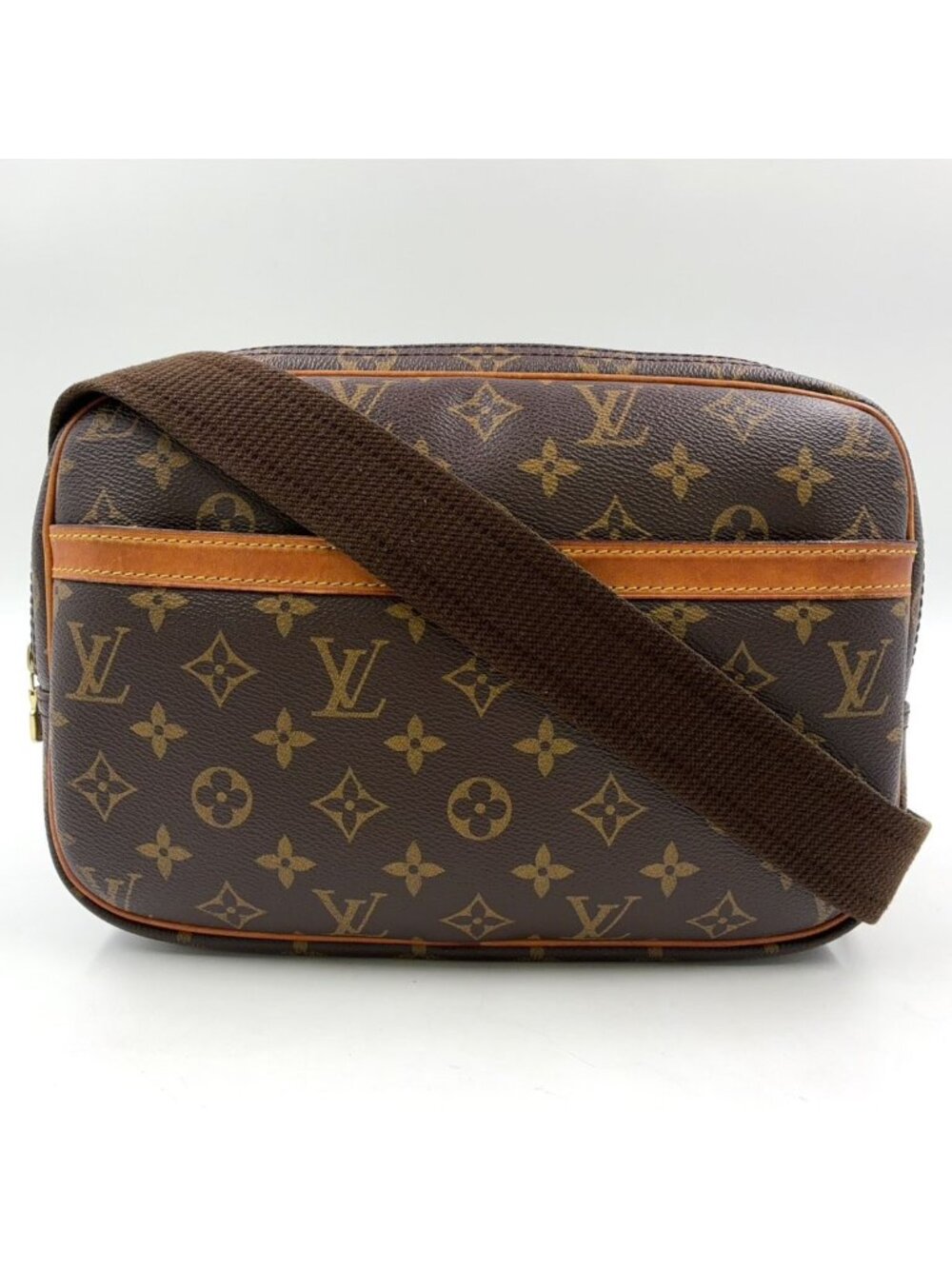 Louis Vuitton Reporter PM Monogram Brown Shoulder Bag Gold
